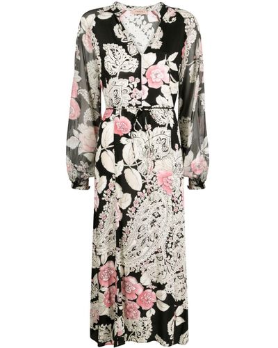 Twin Set Floral-print V-neck Midi Dress - Pink