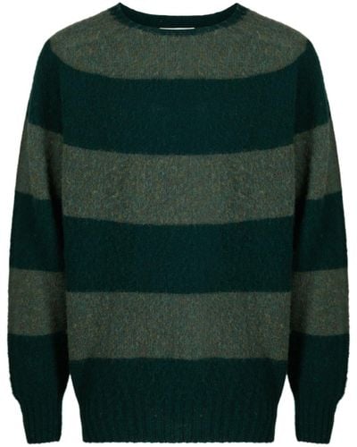 YMC Suedehead Striped Wool Jumper - Green