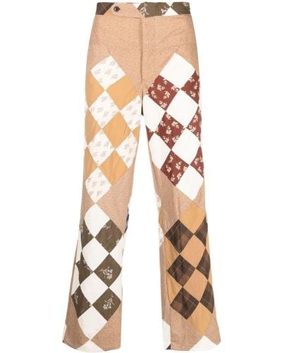 Bode Pantalon droit à design patchwork - Marron
