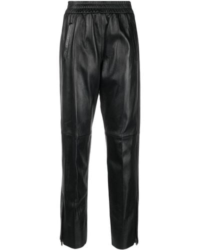 Golden Goose Leather Elastic-waist Cropped Pants - Black