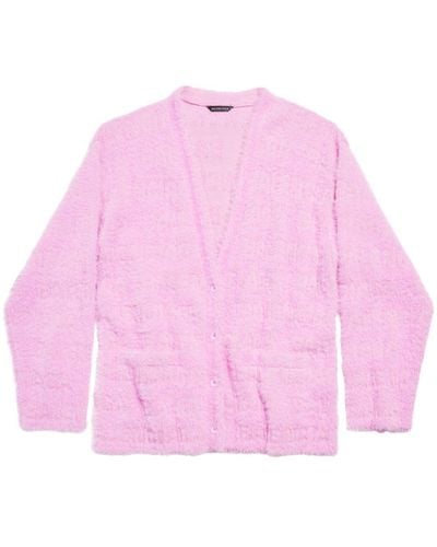 Balenciaga Cardigan aus Faux-Fur mit Logo - Pink