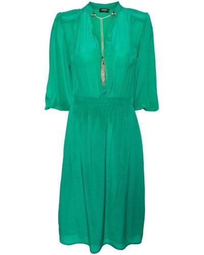 Liu Jo Plunging V-neck Silk Midi Dress - Green