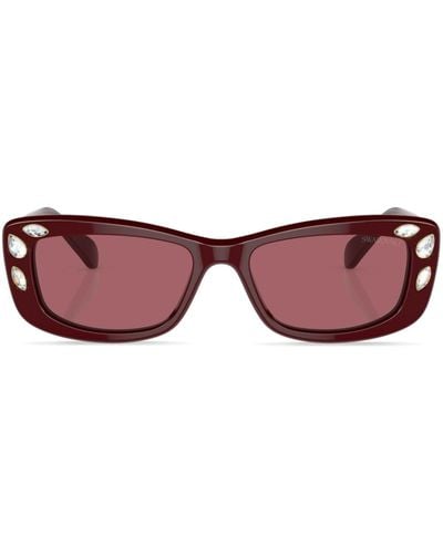 Swarovski Eckige Sonnenbrille mit Kristallen - Rot
