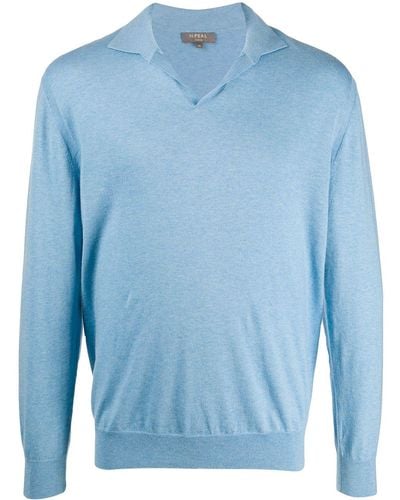 N.Peal Cashmere Fine Knit Polo Top - Blue