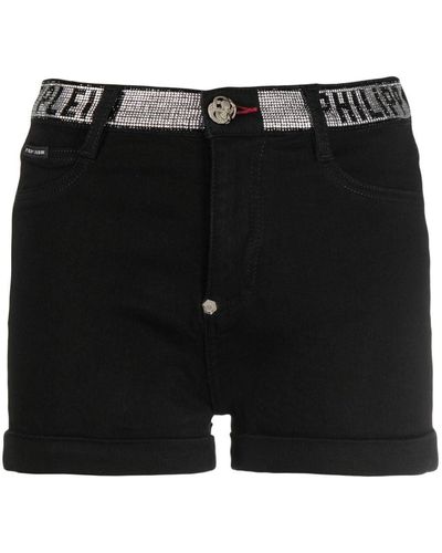 Philipp Plein Logo-embellished Denim Shorts - Black