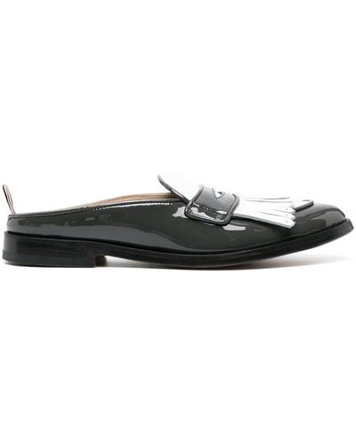Thom Browne Fringe-detail Patent-leather Mule Loafers - Black