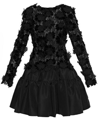 Oscar de la Renta Floral Appliqué High-neck Minidress - Black