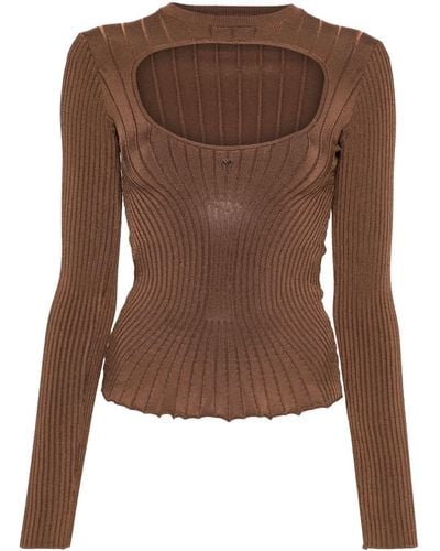 Mugler Cut-out Ribbed-knit Sweater - Brown