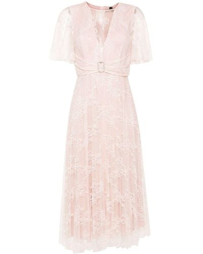 Nissa Lace-overlay Pleated Dress - Pink