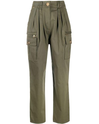 Balmain High-waist Straight-leg Trousers - Green