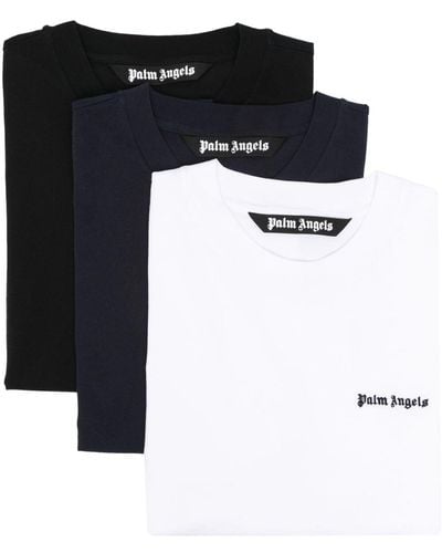 Palm Angels Lot de deux t-shirts en coton à logo brodé - Noir