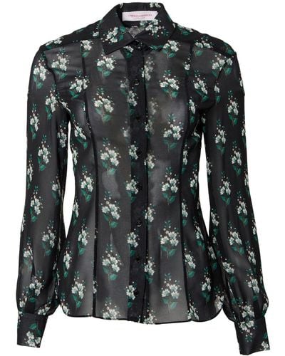 Carolina Herrera Camisa translúcida con estampado floral - Negro