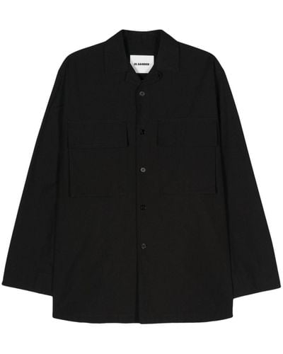 Jil Sander Logo-Tag Cotton Shirt - Black