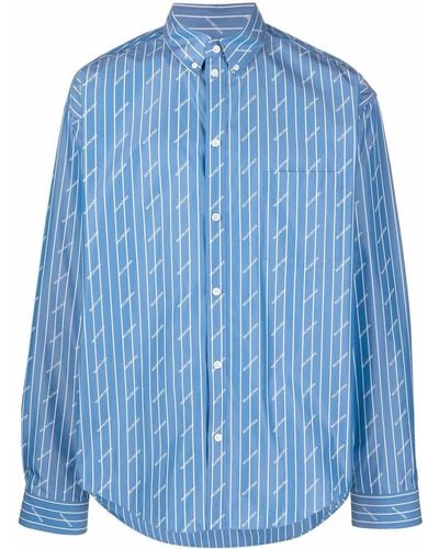 Balenciaga Striped Logo-print Shirt - Blue
