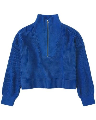 Closed Half-zip Cropped Sweater - Blue