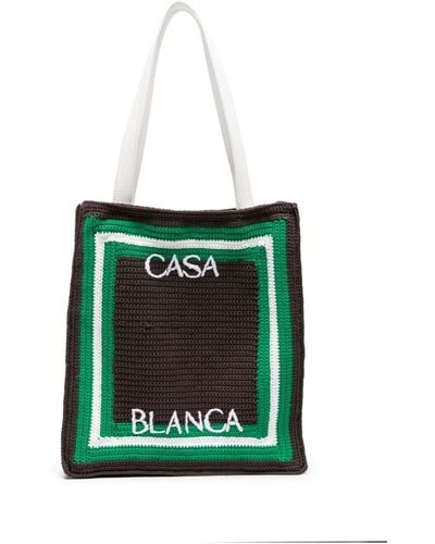 Casablancabrand Logo Embroidered Crochet Tote Bag. - Green