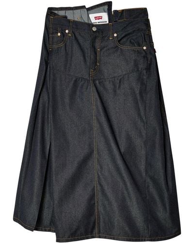 Junya Watanabe Asymmetric Denim Midi Skirt - Black