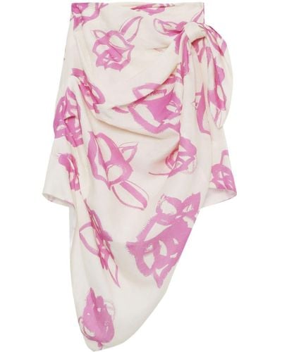 MSGM Floral-print Linen Skirt - Pink
