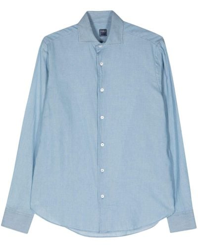 Fedeli Classic-collar Cotton Shirt - Blue