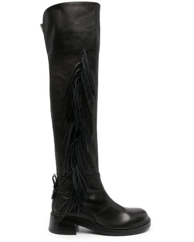 See By Chloé Knee-length Fringed Leather Boots - Black