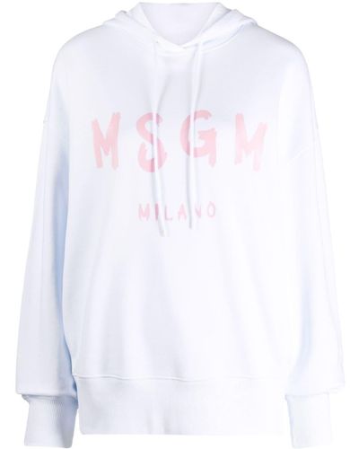 MSGM Hoodie en jersey à logo imprimé - Blanc