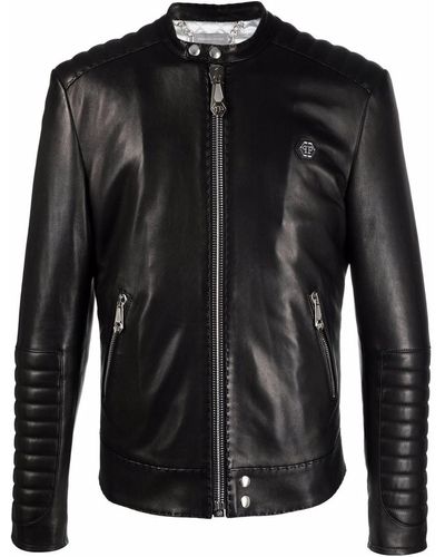 Philipp Plein Iconic Plein Leather Jacket - Black