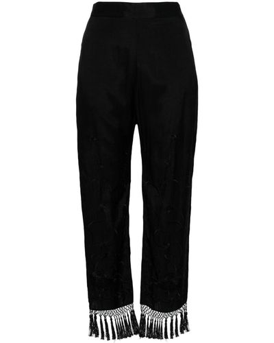 Semicouture Pantalones rectos con bordado floral - Negro
