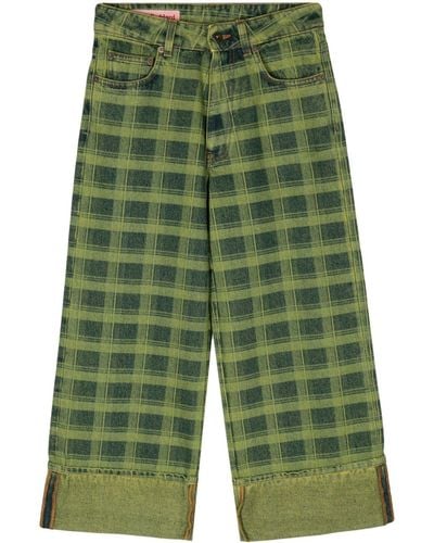 Molly Goddard Check-print wide-leg jeans - Verde