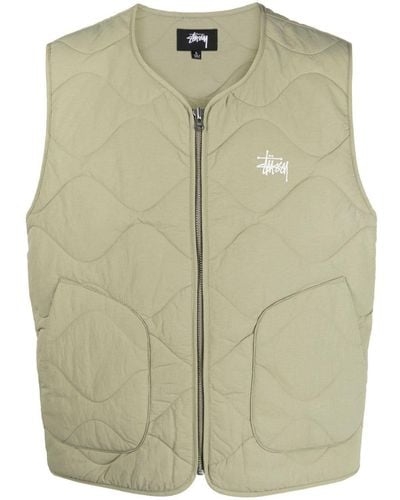 Stussy Logo-embroidered Quilted Gilet - Green