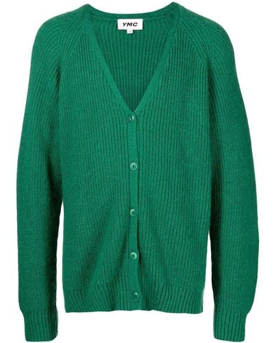 YMC Kurt Ribbed-knit Cardigan - Green