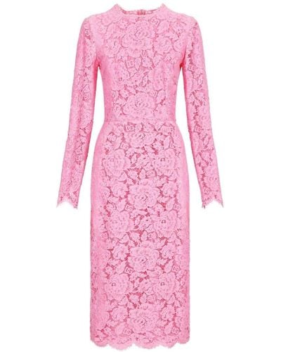 Dolce & Gabbana Midi-jurk Met Bloemenkant En Lange Mouwen - Roze