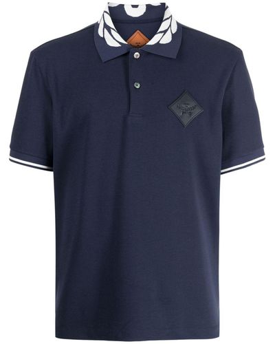 MCM Laurel-intarsia Piqué Polo Shirt - Blue