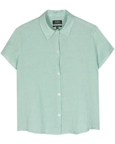 A.P.C. Kurzärmeliges Leinenhemd - Grün