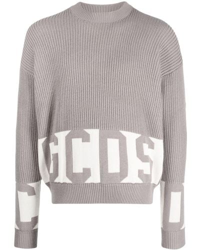 Gcds Logo Intarsia-knit Crew-neck Jumper - Grey