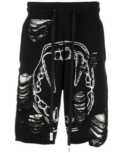 Haculla Intarsia-knit Distressed Track Shorts - Black