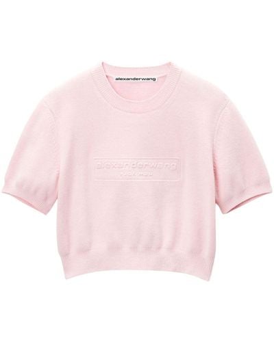 Alexander Wang Embossed-logo Knitted T-shirt - Pink
