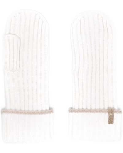 Brunello Cucinelli Stud-detail Cashmere Gloves - White