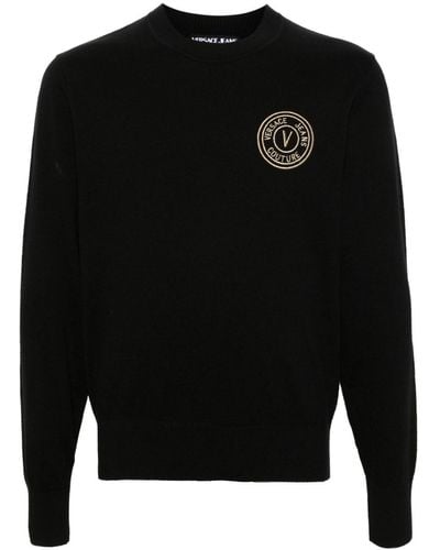 Versace Jeans Couture Logo-embroidered Crew-neck Sweater - Black