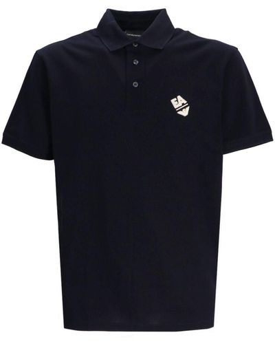Emporio Armani Logo-appliqué Jersey Polo Shirt - Blue