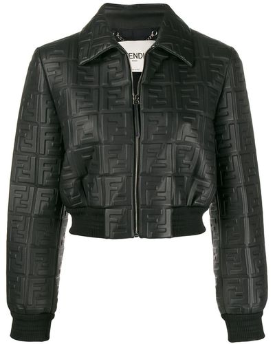 Fendi Cropped Ff Motif Embossed Jacket - Black