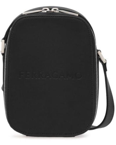 Ferragamo Logo-debossed Leather Shoulder Bag - Black