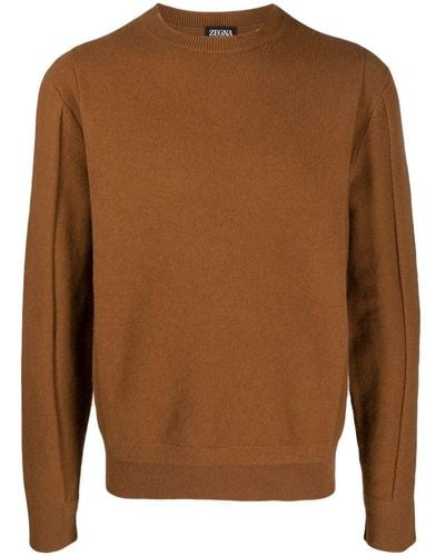 Zegna Crew-neck Wool-cashmere Sweater - Brown