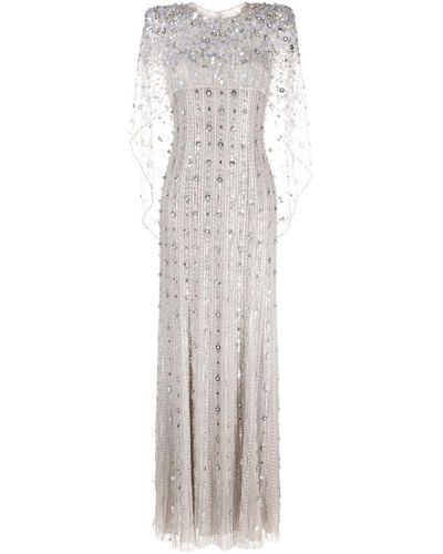 Jenny Packham Nettie Cape-effect Embellished Sequined Tulle Gown - White