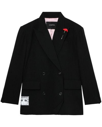 Pushbutton Double-breasted Wool Blazer - Black