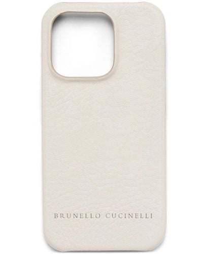 Brunello Cucinelli Étui pour smartphone en cuir à logo embossé - Blanc