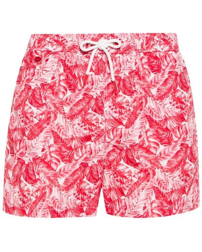 Kiton Leaf-print Swim Shorts - Pink