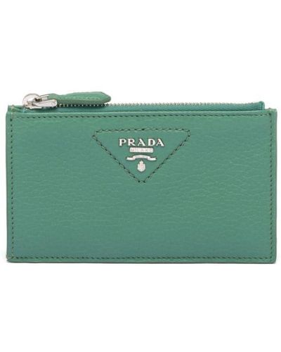 Prada Logo-plaque Leather Cardholder - Green