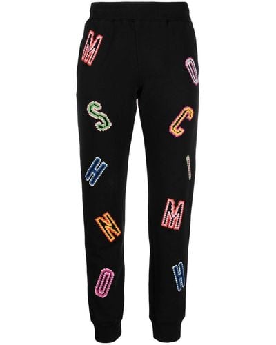 Moschino Jeans Pantalon de jogging en coton à logo brodé - Noir