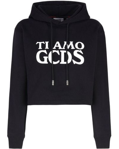 Gcds Ti Amo Cropped Hoodie - Black