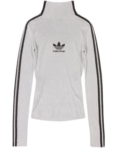Balenciaga X adidas Lurex-T-Shirt mit Stehkragen - Grau